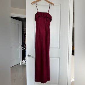 Gala Prom Bridesmaid dress fitted custom made satin low back red XS